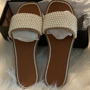 I.N.C. Pearl Embellished Cream Sandals